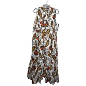 Mae Otti Womens African Size Large Midi Dress Cotton Floral Button Down